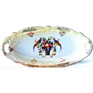 Vintage Bavaria Schumann Germany Serving Dish Fruit & Bird Pattern Circa 1918-29